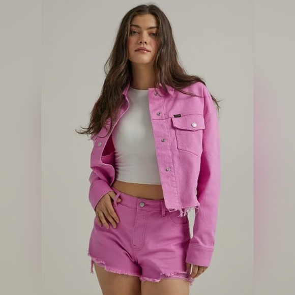 Wrangler Classic Vintage Inspired High Waisted Cut Off Jean Shorts Berry Pink 10 - Picture 12 of 12